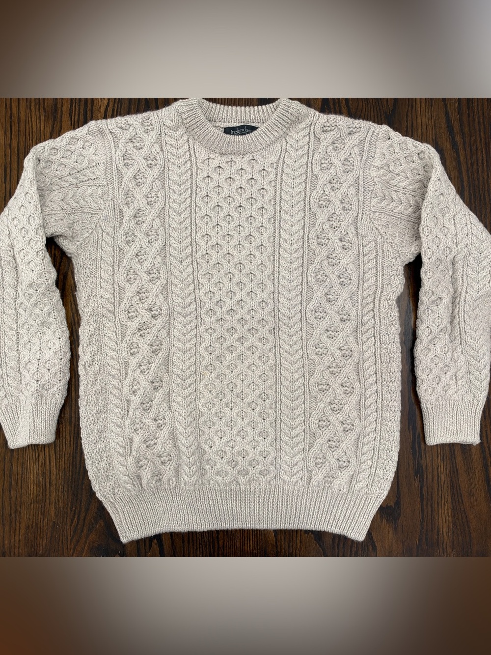 Classic Cable Knit Irish Wool Sweater - Light Gray